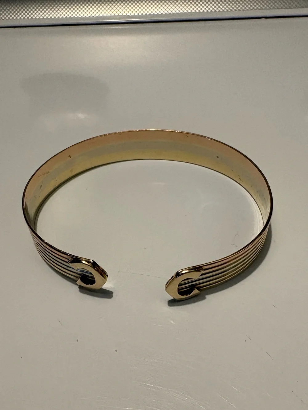 14k Gold Italy Three Toned Open Cuff Bracelet - 15 grams, tested